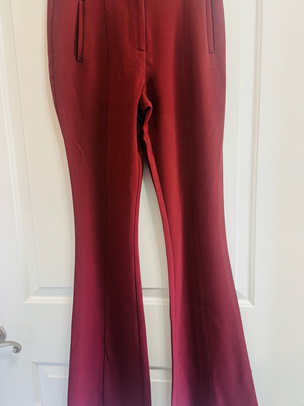 Veronica Beard Azariah Stretch-Crepe Flared Pants Burnt Sienna Rust Brown 4 - Picture 5 of 8